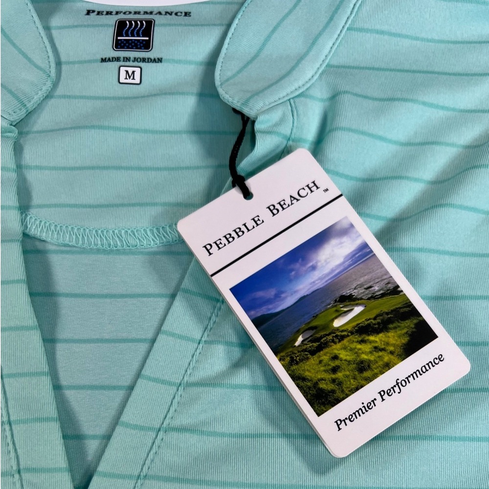 Pebble Beach Performance Womens Polo Shirt Medium Mint Green Striped V-Neck NWT - Picture 5 of 6